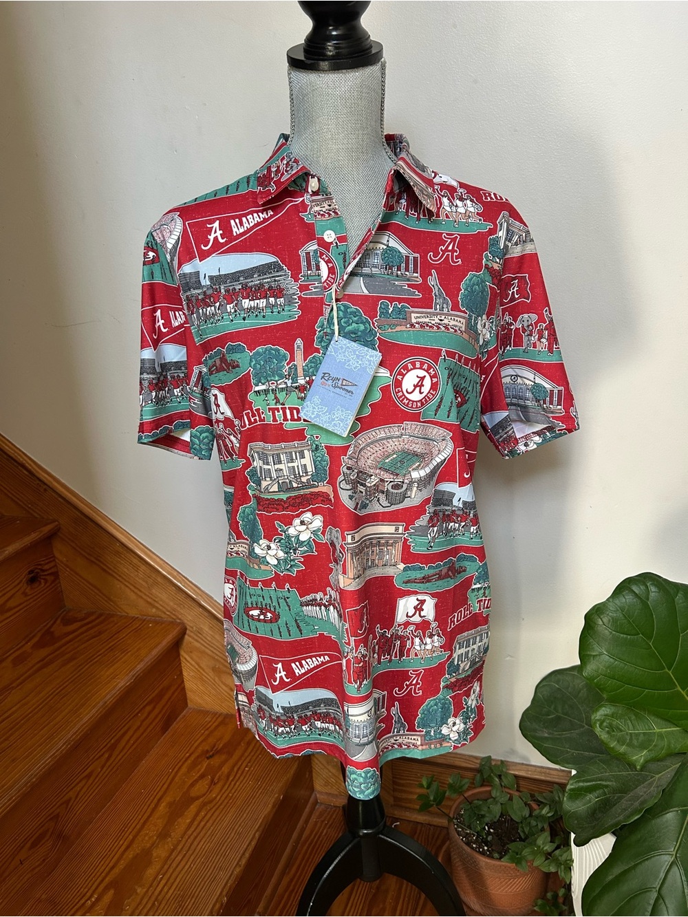 NWT reyn spooner Alabama Collage Short-Sleeve Polo - Red & Green Collegiate